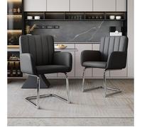 MEULVA Lot de 6 chaises de salle à manger avec accoudoirs, simili cuir noir et pieds en métal
