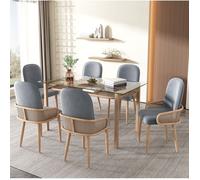 MEULVA Lot de 6 chaises de salle à manger en velours gris, design rotin PE, avec accoudoirs et pieds en métal effet bois