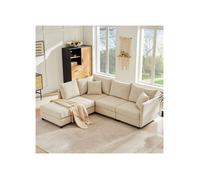 MEUVYX Canapé Modulaire 5 Places avec Pouf Amovible, Configuration en L ou en U, en Coton et Lin Beige