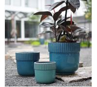MEUVYX Pot de Fleur en Céramique Artisanale Percé Résistant au Gel pour Intérieur et Extérieur Bleu Turquoise Ø 23 cm