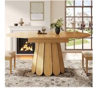MEUVYX Table à Manger Extensible Ronde et Ovale 6 Places avec Rallonge Intégrée en MDF 118 × 158 cm Bois Naturel