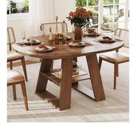 MEUVYX Table à Manger Extensible Ronde et Ovale avec Rallonge Intégrée et Étagère en MDF Noyer 150 × 110 × 75 cm