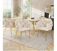 MEUVYX Table de salle à manger pour 6 personnes avec 6 chaises, plateau effet marbre, en MDF métal et velours, blanc