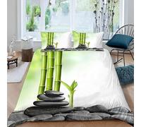MEVASA Bambou Vert Housse de Couette 200x200 Pierres Zen Feuilles De Bambou Parure de Lit 3 Pièces Enfant GarçOn Fille Ado Ultra Doux Microfibre Ensemble de Literie avec Fermeture éclair