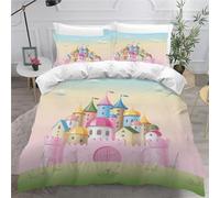 MEVASA Château Housse de Couette 200x200 Conte De Fées Coloré Parure de Lit 3 Pièces Enfant GarçOn Fille Ado Ultra Doux Microfibre Ensemble de Literie avec Fermeture éclair