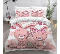 MEVASA Housse de Couette 140x200 Enfant Parure de Lit Lapin Lapin Rose Housse de Couette Ado Garçon Fille 1 Personne Microfibre avec 2 Taies d'Oreillers 50x75 cm