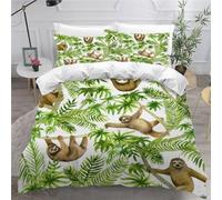 MEVASA Housse de Couette 140x200 Enfant Parure de Lit Paresseux Eucalyptus Housse de Couette Ado Garçon Fille 1 Personne Microfibre avec 2 Taies d'Oreillers 50x75 cm