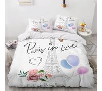 MEVASA Housse de Couette 140x200 Enfant Parure de Lit Paris Tour Eiffel Paris Rétro Housse de Couette Ado Garçon Fille 1 Personne Microfibre avec 2 Taies d'Oreillers 50x75 cm