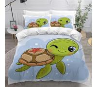 MEVASA Housse de Couette 140x200 Enfant Parure de Lit Tortue De Mer Bleu Clair Mignon Housse de Couette Ado Garçon Fille 1 Personne Microfibre avec 2 Taies d'Oreillers 50x75 cm