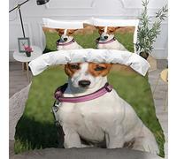 MEVASA Housse de Couette 220x240 3D Impression Microfibre Housse de Couette Jack Russel Terrier Chien Animal Parure de lit 2 Personnes avec Fermeture Éclair avec 2 Taies d'oreiller