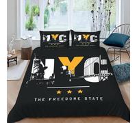 MEVASA Housse de Couette 220x240 3D Impression Microfibre Housse de Couette New York Noir Parure de lit 2 Personnes avec Fermeture Éclair avec 2 Taies d'oreiller