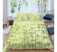 MEVASA Housse de Couette 240x260 Bambou Vert Parure de Lit 2 Personnes 3D Motif Luxueuse Microfibre Adulte Housse de Couette Style Japonais Feuilles De Bambou avec 2 Taies d'oreiller 50x75