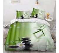 MEVASA Housse de Couette 240x260 Pierre Zen Parure de Lit 2 Personnes 3D Motif Luxueuse Microfibre Adulte Housse de Couette Bambou avec 2 Taies d'oreiller 50x75