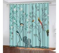 MEVASA Rideaux Fleurs Et Oiseaux Bleu Rideau Occultant Chambre Fille Garcon 2 Pièces Rideaux Chambre Ado Isolation Thermique et Réduction du Bruit Rideaux 183x214 cm LxH