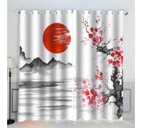 MEVASA Rideaux Style Japonais Art De L'encre Rideau Occultant Chambre Fille Garcon 2 Pièces Rideaux Chambre Ado Isolation Thermique et Réduction du Bruit Rideaux 183x214 cm LxH