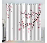 MEVASA Rideaux Style Japonais Fleurs Japonaises Rideau Occultant Lot de 2 Opaque Rideaux Oeillet Salon Baie Vitrée 3D Motif Polyester Rideau Hauteur 200 x Largeur 200 cm LxH