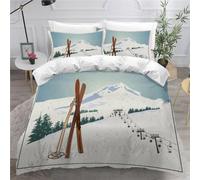 MEVASA Ski Housse de Couette 200x200 Thème des Sports d'hiver Parure de Lit 3 Pièces Enfant GarçOn Fille Ado Ultra Doux Microfibre Ensemble de Literie avec Fermeture éclair