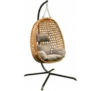 MEVEN Aura | Fauteuil suspendu avec structure en bois, panier de suspension pour intérieur et extérieur | Fauteuil suspendu. Inclut un coussin XXL. Capacité de charge : 110 kg. Fauteuil en osier de lu