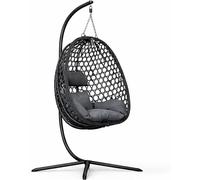 MEVEN Aura | Fauteuil suspendu avec structure graphite. Panier suspendu pour intérieur et extérieur | Fauteuil suspendu. Inclut un coussin XXL. Capacité de charge : 110 kg | Fauteuil en osier de luxe 