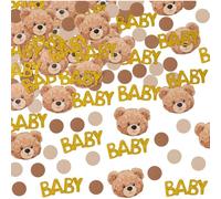 Mevronisshop-100pcs Confettis Baby Shower - Décoration Table Ourson, Baptême, Naissance, Anniversaire Bébé - Motif Ours En Peluche, Lettres Dorées & Pois - Fête Garçon/Fille¿
