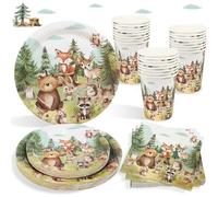 Mevronisshop-100pcs Vaisselle Animaux De La Forêt Décoration Assiettes Serviettes Gobelets Pour 25 Invités