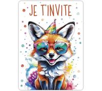 Mevronisshop-12 Cartes D'invitation Amusantes Pour Un Anniversaire D'enfant Avec Vernis Scintillant (Sans Pochettes) - Invitation Colorée Pour Une Fête D'anniversaire - Invitation À Une Fête (Renard)