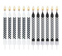 Mevronisshop-12 Pièces De Bougies D'anniversaire De Voitures De Course, Bougies D'anniversaire À Carreaux Noires Et Blanches Pour Fête D'anniversaire De Voiture De Course Cadeaux De Fête Prénatale