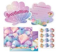 Mevronisshop-12pcs Cartes D'invitation Pour Anniversaire Enfant Cartes Invitation Avec Enveloppes Cartes D'invitation En Forme De Coquillage Pour Anniversaire Fête