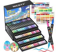 Mevronisshop-144 Couleurs Marqueurs Acryliques Double Pointe - Set De 72 Pour Pierre, Bois, Céramique, Verre - Pointe Pinceau Et Pointe Fine - Multi-Supports Non Toxiques Pour Artistes