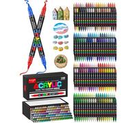 Mevronisshop-168 Couleurs Feutre Acrylique Double Pointe(Fine Et Pinceau), Marqueur Peinture Acrylique Pinceau Pour Papier, Verre, Galet, Métal, Plastique, Bois, Oeuf, Céramique, Textile