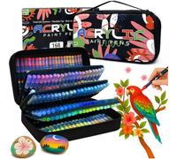 Mevronisshop-168 Marqueurs Acryliques Tête De Brosse De 1 À 5 Mm¿Boîte Cadeau Et Fourre-Tout Assortis¿Feutre Acrylique Pour Peinture Sur Roche, Verre, Tasses, Bois, Métal, Toile Bricolage - Non Toxiq