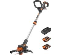 Mevronisshop-20v Coupe-Bordures Et Dresse-Bordures Sans Fil Wg163e.3, Powershare, Diamètre De Coupe 30 Cm, Tête Inclinable À 90°, Poignée Et Manche Réglables, 2 Batteries 2ah Et 1 Chargeur Inclus