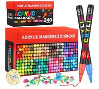 Mevronisshop-240 Couleurs Feutres Peinture Acrylique ¿ Feutre Acrylic À Pointe Unique Avec Pointes De Remplacement ¿ Marqueur Peinture Idéal Pour Verre, Bois, Pierre, Métal, Céramique Et Toile