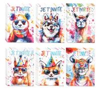 Mevronisshop-24pcs Carte Invitation Anniversaire Fille Garcon, Carte Invitation Anniversaire, Invitation Colorée Pour Anniversaires D'enfants, Animaux De La Jungle Invitation Anniversaire Enfant