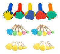 Mevronisshop-25 Pièces Brosse À Eponges Rondes,Pinceaux Éponge Peinture Avec Manche Bois,Enfant Éponge Pour Les Enfants Peinture Et Bricolage(5 Tailles)