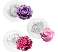 Mevronisshop-3 Pièces Moules À Bougies En Silicone, Moule À Bougie Diy, Cadeau Fait À La Main, Fleur 3d, Pour Diy Savon Gâteau Chocolat Bonbons Pâtisserie Dessert, Rose ?Illet Pivoine