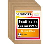 Mevronisshop-30 X A3 Panneau Mdf 420 X 300 X 3 Mm Feuille Planche Bois Brut Plaque Bois Idéal Pour Bricolage, Découpe Laser, Gravure, Maquette Panneaux Bois Pour Pyrogravure, Linogravure