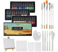 Mevronisshop-36 Tubes De Peinture Acrylique 12 Ml Avec Pinceaux, Palette, Couteaux, Toile, Chevalet - Pour Peinture Sur Bois, Céramique, Tissu, Travaux Manuels Gc-Apk36