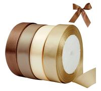 Mevronisshop-4 Rouleaux Ruban De Satin Ruban Cadeau,22m×2cm Ruban De Satin Doré Et Marron, Couleur Solide Tissu,Ruban De Beige Pour Emballage Cadeau,Artisanat,Anniversaire Et Décoration De Mariage