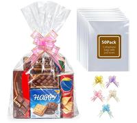 Mevronisshop-50 Sacs En Cellophane Avec Noeuds, 40x50cm - Sachets Cadeaux Transparents Pour Paniers Cadeaux, Halloween, Pâques, Noël - Emballage Pour Corbeilles De Fruits Et Cadeaux