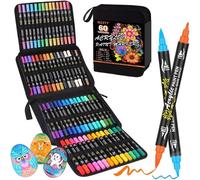 Mevronisshop-60 Pcs Feutre Acrylique Peinture Stylo - Acrylic Paint Marker Pour Bois, Toile, Verre, Céramique - Marqueur Peinture Acrylique À Base D'eau À 0.5 5 Mm Double Pointe Fine & Pinceau