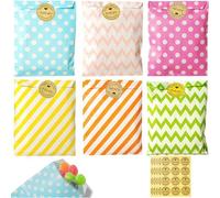 Mevronisshop-60 Pcs Pochette Cadeau Kraft, Sachet Bonbons Anniversaire, Petits Sacs Cadeaux Colorés Avec 60 Autocollants Pour Célébrations De Fête, Mariage, Anniversaire, Noël (6 Dessins Mignons)
