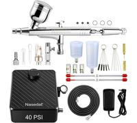 Mevronisshop-Aerographe Kit Complet Avec 40psi Compresseur D'air Auto-Stop, Double Action Modeling Paint Gun, Buses 0,2/0,3/0,5 Mm,Pour Nail, Peinture, Aérographe Modelisme, Tatouage, Maquillage, Gât