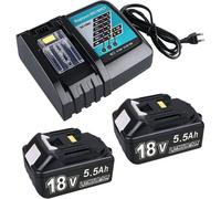 MEVRONISSHOP-Batterie de Rechange pour Makita 18V avec Chargeur DC18RC Compatible avec BL1860 BL1860B BL1850 BL1850B BL1840 BL1830 BL1820 LXT400 DC18RA DC18RC (2X 5.5Ah Batteries + 1x Chargeur)