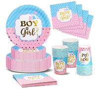 Mevronisshop-Bleu Et Rose Gender Reveal Vaisselle, 96pcs Baby Shower Assiette Kit Bébé Girl Or Boy Party Decoration, Fête Assiettes Carton Gobelet Serviettes En Papier, Fête De Révélation De Genre- 2