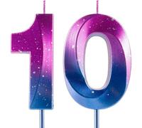 Mevronisshop-Bougies En Forme De Chiffre 10 Pour 10e Anniversaire - Galaxie Dégradée - Violet Et Bleu - Cire De Qualité Supérieure Et Diamant 3d - Décoration De Gâteau Pour Fête D'anniversaire, Anniv