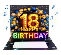 Mevronisshop-Carte Anniversaire 18 Ans Avec Musique Et Lumière ¿ Carte Pop Up 3d Pour Le 18e Anniversaire Garçon Avec Effet Lumineux, Enveloppe Et Autocollant Sceau ¿ 20 X 15 Cm