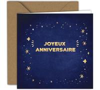 Mevronisshop-Carte De V?Ux D'anniversaire Avec Enveloppe, Happy Birthday, Carte D'anniversaire Pour Homme Et Femme, Bleu, Or Carte Pliée (15x15 Cm) ¿ Avec Enveloppe Kraft ¿ Intérieur Vierge