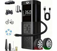 Mevronisshop-Compresseur À Air Portatif, Gonfleur Pneus Voiture 150psi, Gonfleur Electrique Avec Fonction D'arrêt Automatique, Écran Numérique Et Éclairage Led, Pour Voitures, Motos, Vélos, Noir