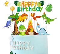 Mevronisshop-Décoration De Gâteau, 21 Pièces Toppers De Gâteau D'anniversaire, Décorations De Fête De Dinosaure Et Feuilles Décoration De Cupcake, Happy Birthday Fournitures De Fête D'anniversaire